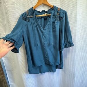 Maurices Teal Blouse with Lace Accents - size small